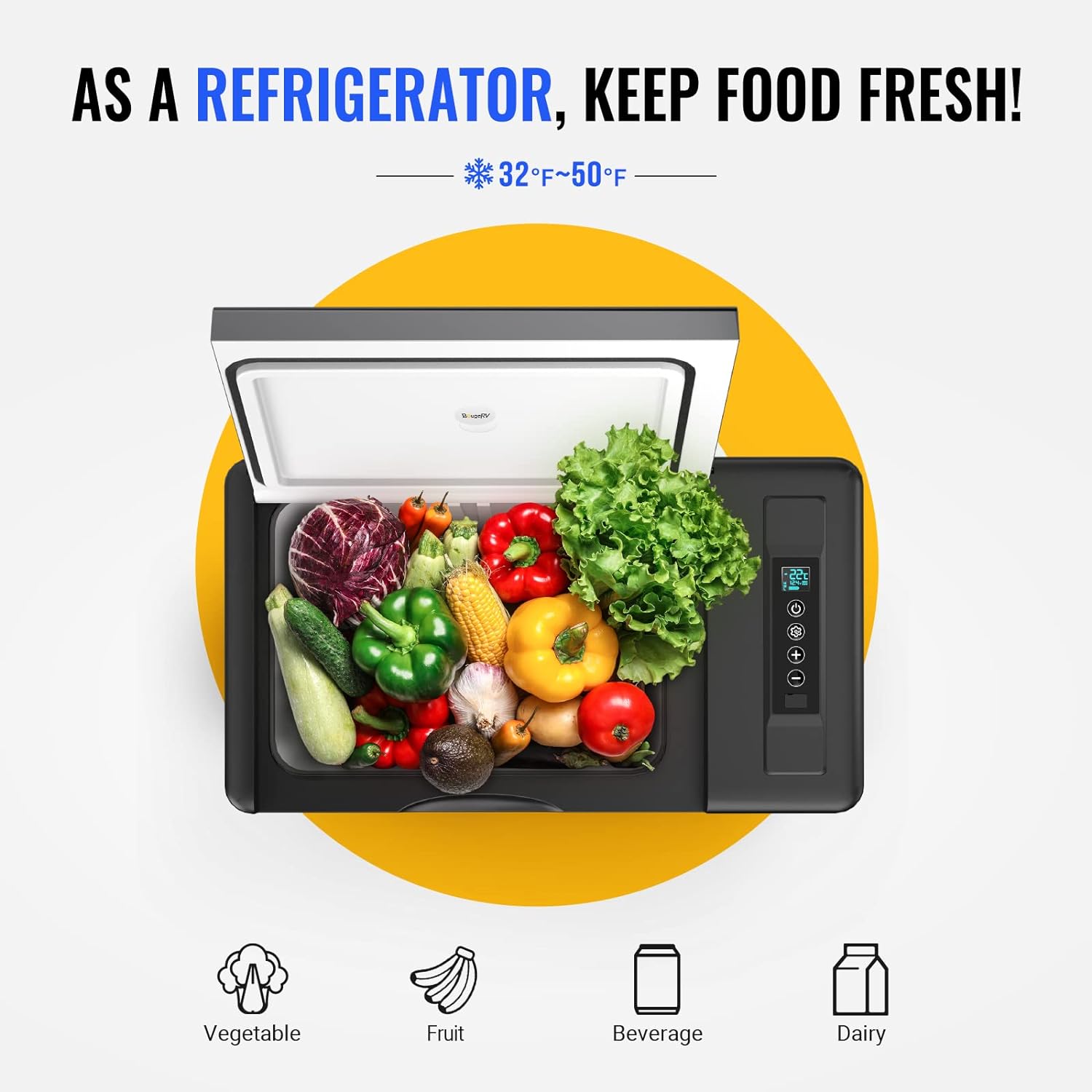 12 Volt Refrigerator 12V Car Fridge 30 Quart Portable Freezer Compressor Cooler -7℉~50℉ Compressor Freezer, 12/24V DC 110~240 Volt AC, for Truck RV SU