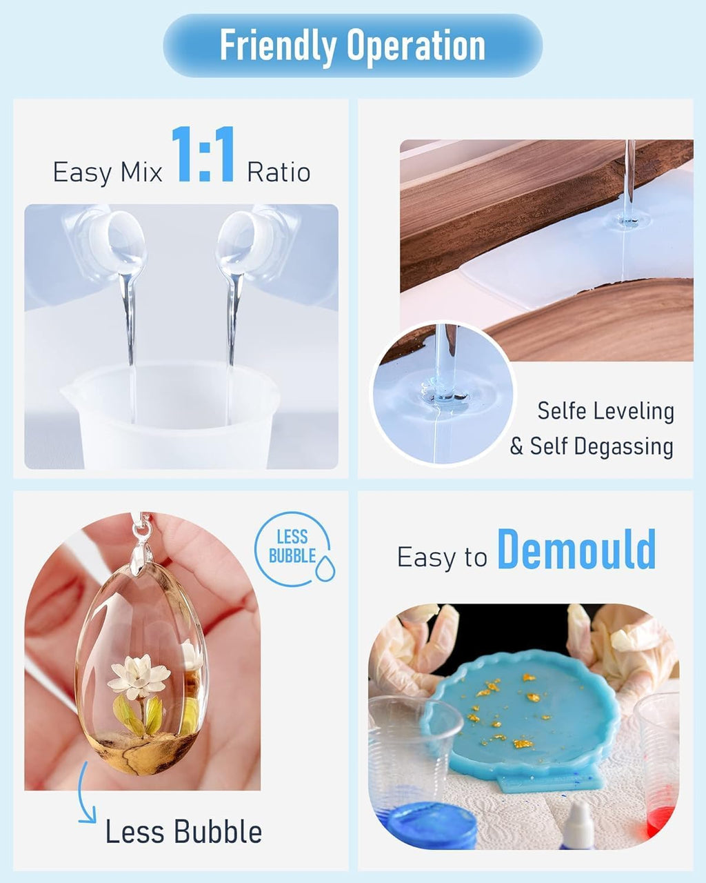 4 Gallon Crystal Clear Epoxy Resin Kit, High Gloss & Bubbles Free Resin Supplies for Coating and Casting, Craft DIY, Wood, Table Top, Bar Top, Molds, River Tables with Cups, Sticks, Gloves