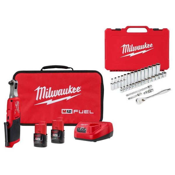 2567-22-48-22-9508 M12  12V Lithium-Ion High Speed 3/8 in. Cordless Ratchet Kit w/3/8 in. Ratchet and Socket Mechanics Set (32-Piece)