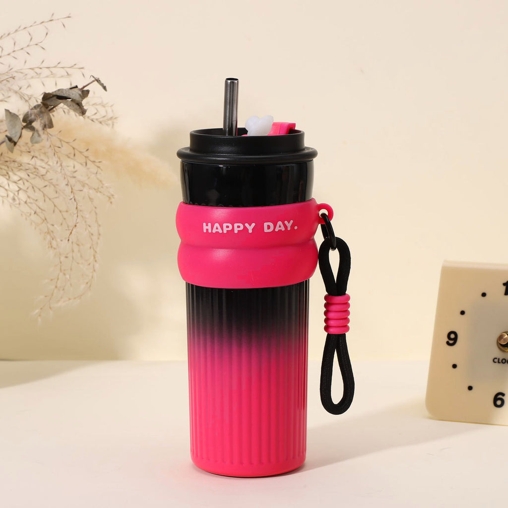 Trinkflasche mit Strohhalm – Rot