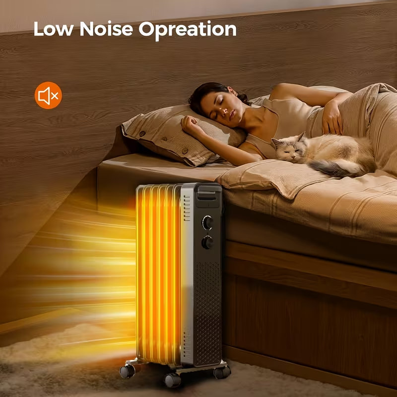Portable Electric Oil-Filled Radiator Heater – 1500W/900W/600W with 3 Heat Settings, Adjustable Thermostat, Overheat & Tip-Over Protection, Quiet Indoor Space Heater for Home and Office