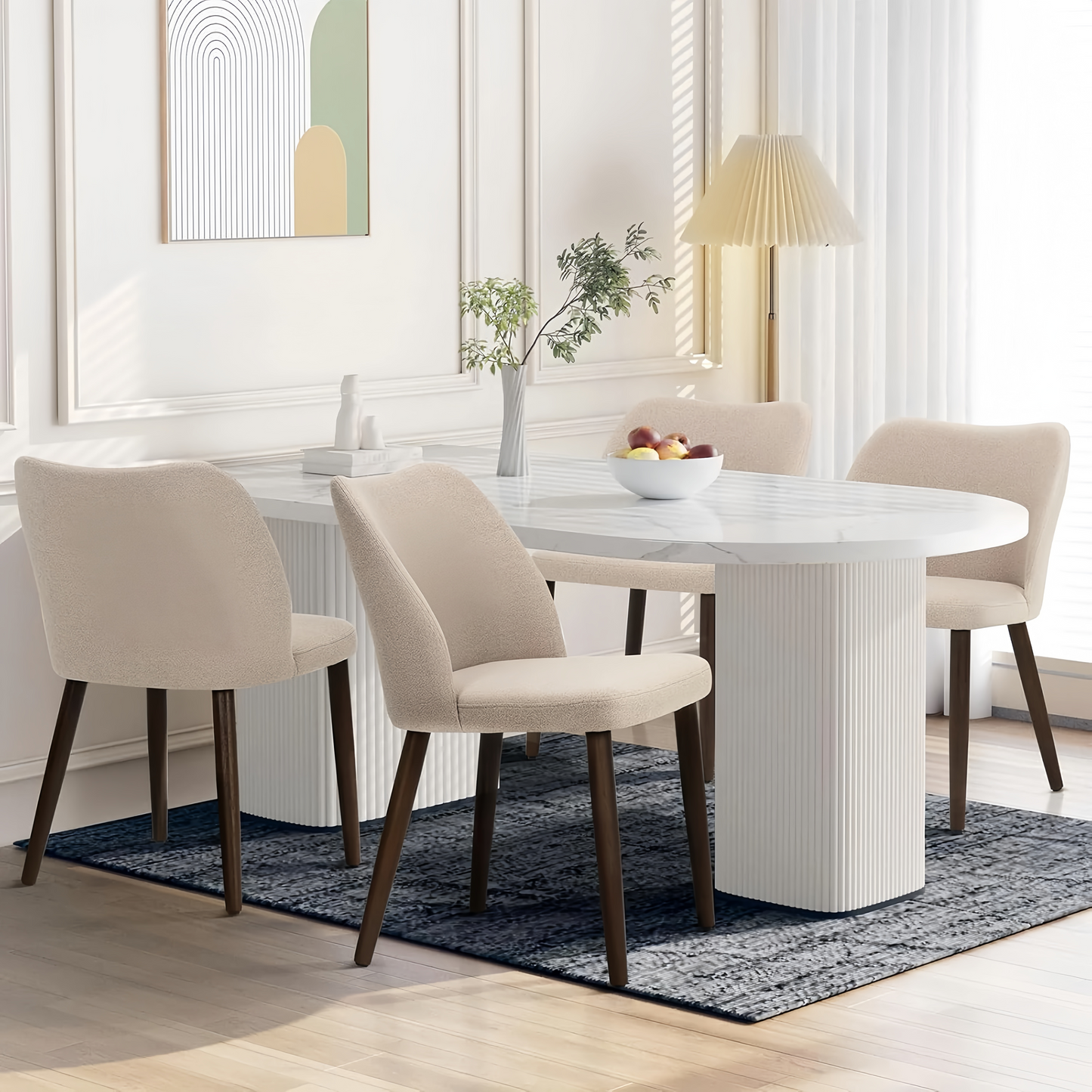 Set of 4 Modern Upholstered Wooden Dining Chairs – Fabric Farmhouse Kitchen & Dining Chairs, Camel