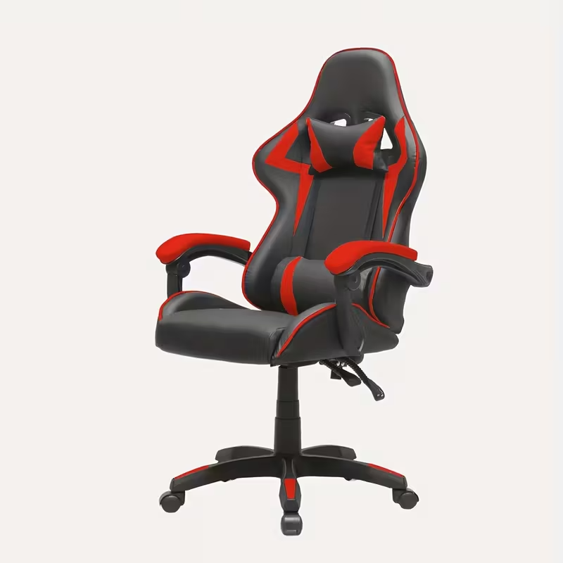 Ergonomic Gaming Chair – 155° Reclining Office Chair with Lumbar Support, Headrest, Fixed Armrests, Manual Recline Handle, Comfortable Cushioned Seat – White/Red/Black Gaming & Home Office Chair